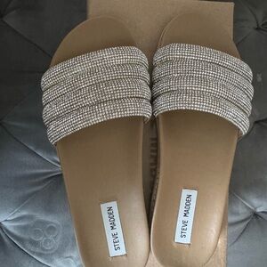 Steve Madden Women's Sandals with Rhinestone Straps - Silver and Tan